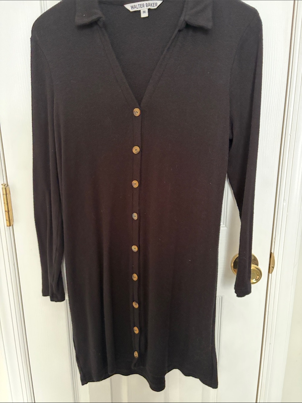 Walter Baker Black Long Sleeve Button-Front Dress